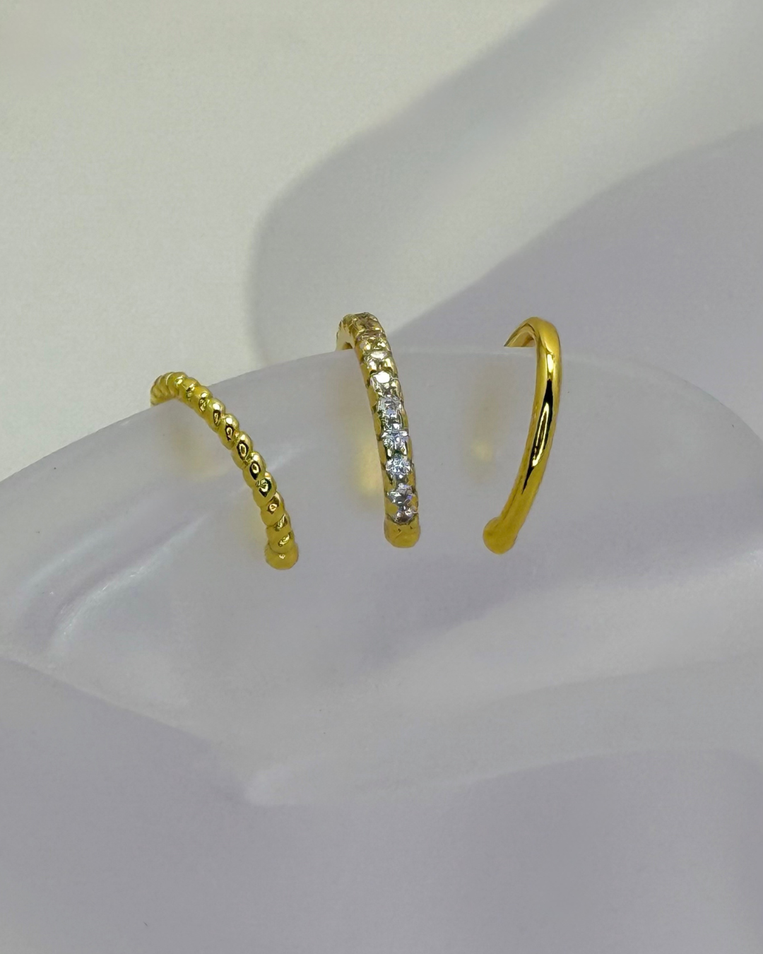 麻花鋯石素圈耳骨夾組合