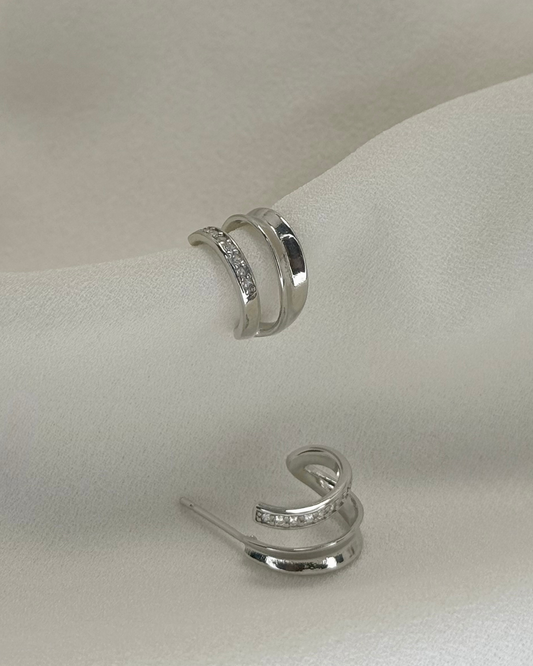 雙層鑲石C型耳環