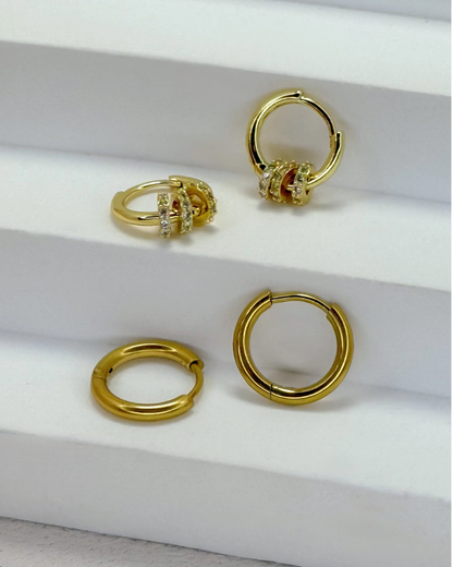 Classic & Cubic Zirconia Huggie Earrings Set