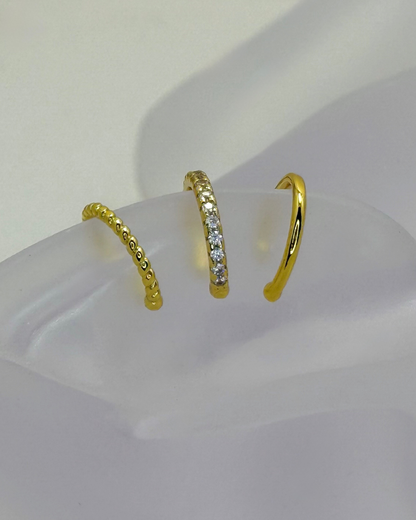 麻花鋯石素圈耳骨夾組合