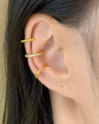 麻花鋯石素圈耳骨夾組合