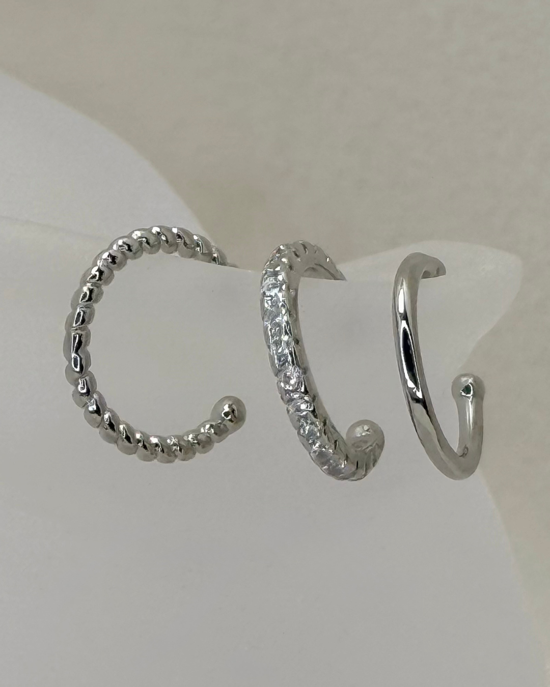 麻花鋯石素圈耳骨夾組合