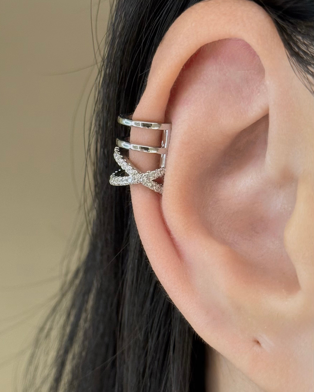 Criss-Cross Cubic Zirconia Ear Cuff