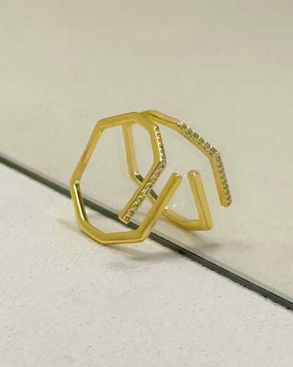Cubic Zirconia Hexagon Open Ring