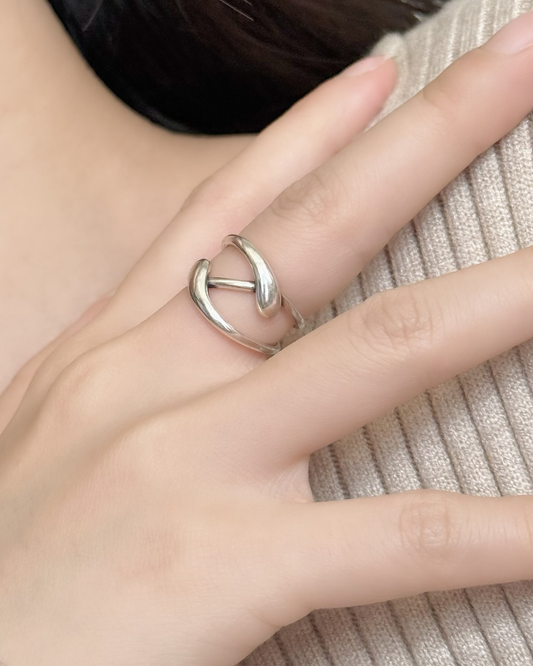 多層水滴線條交錯開口戒指