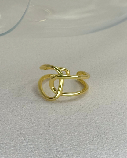 雙C形線條交錯開口戒指