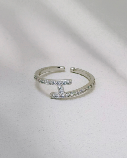 H Shape Cubic Zirconia Open Ring