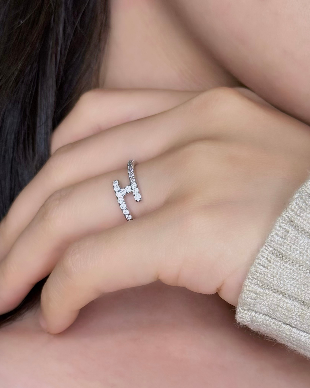 H Shape Cubic Zirconia Open Ring