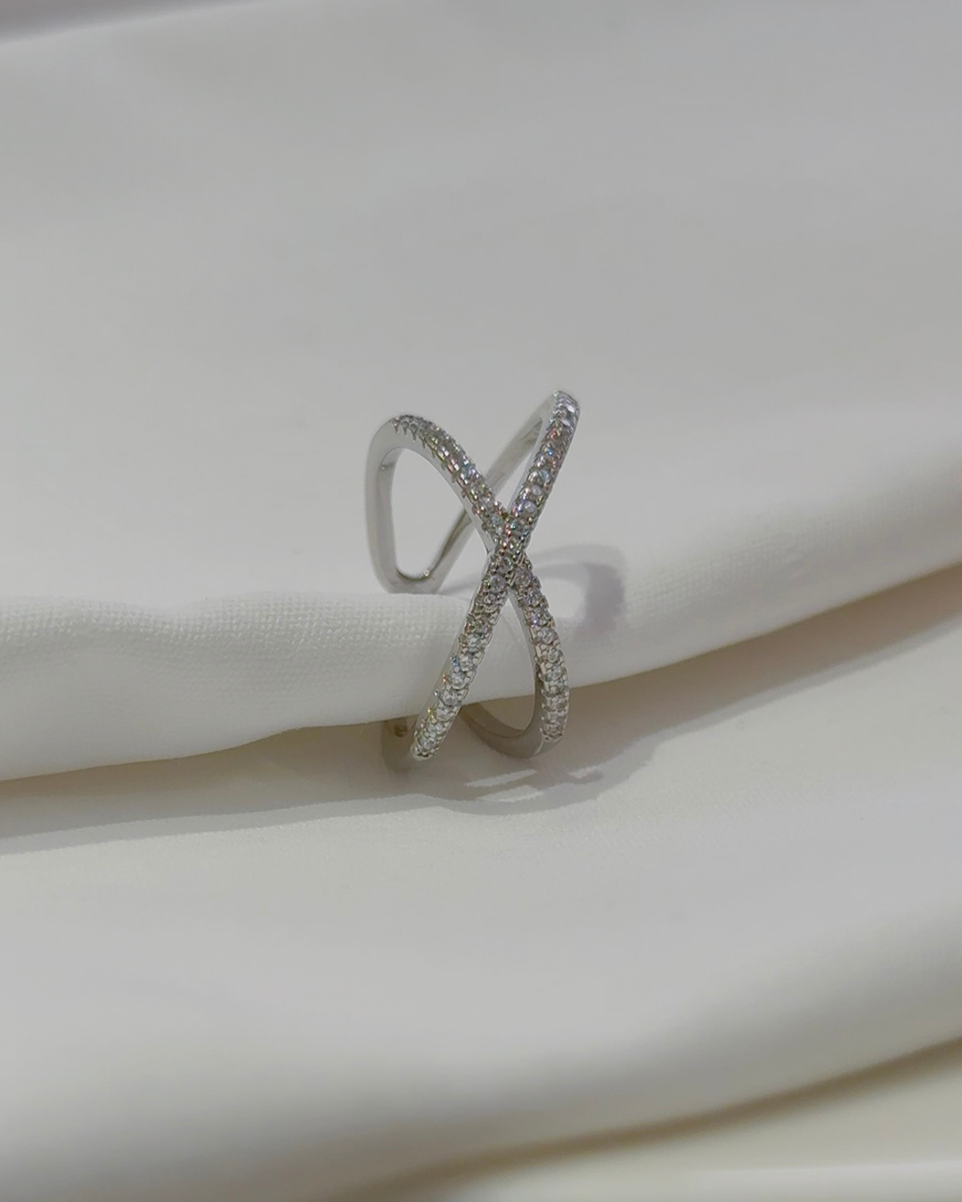 X形鑲石開口戒指