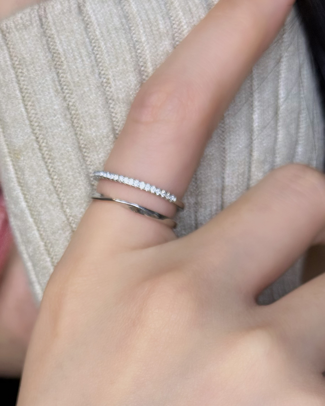 Cubic Zirconia Dual Stacking Open Ring