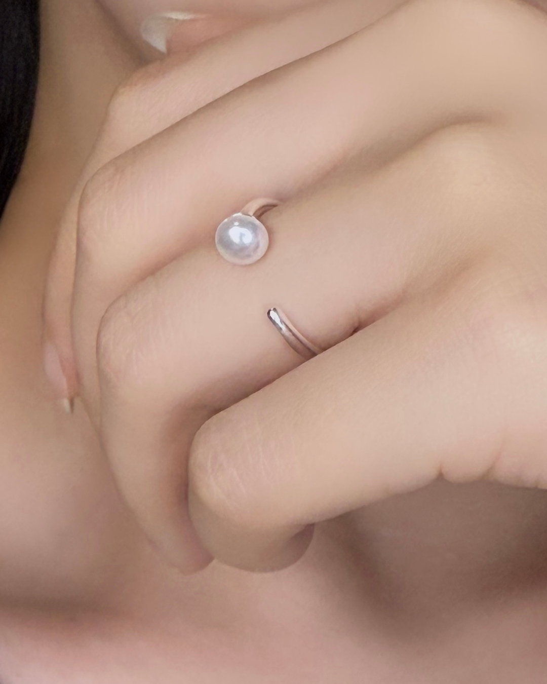 珍珠素圈前開口戒指