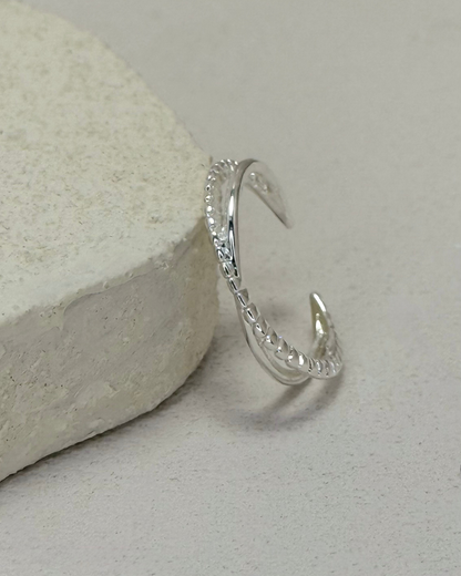 X形仿珠鍊交錯開口戒指