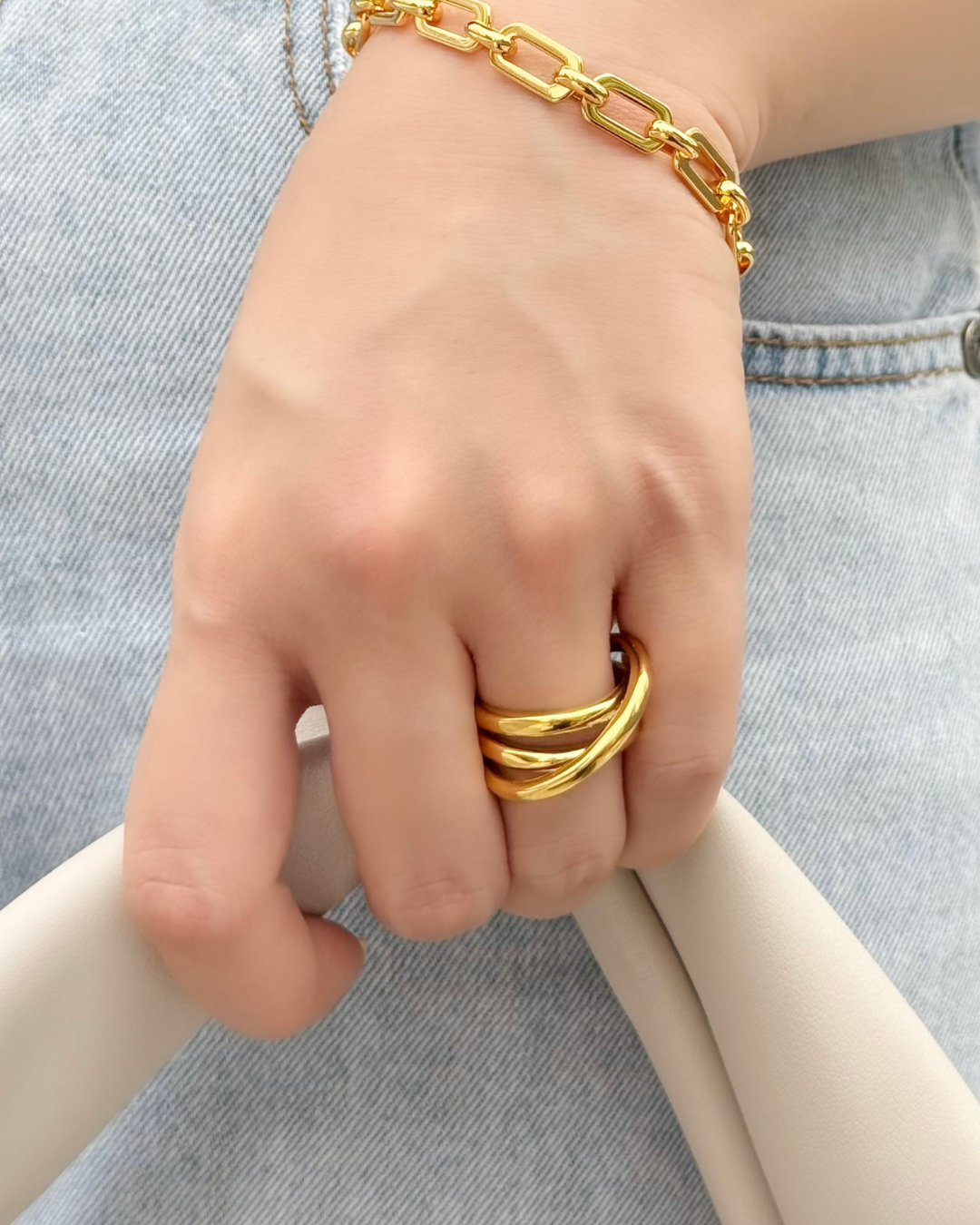 多層跨線條交錯開口戒指